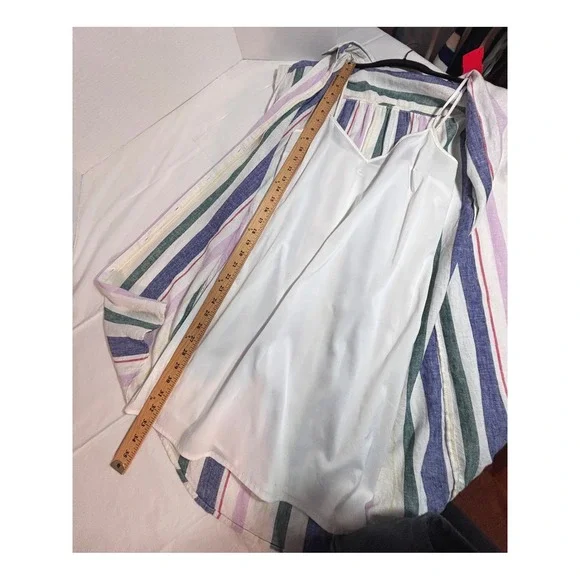 Old Navy Linen Blend Striped Button Down Shirt Dress with Slip Small Multi-Color - Picture 8 of 10